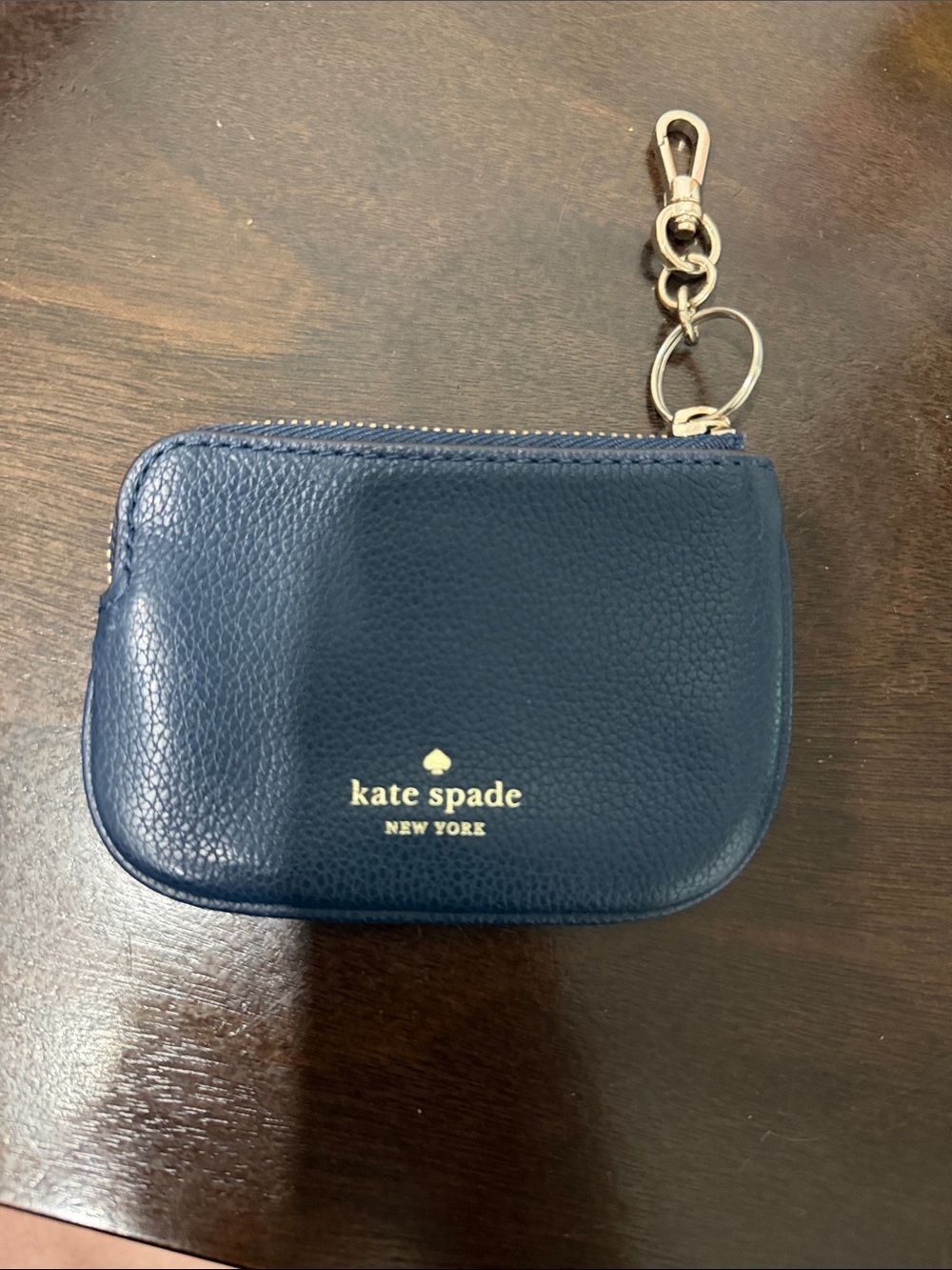 kate spade navy leather zip key case with gold hardware